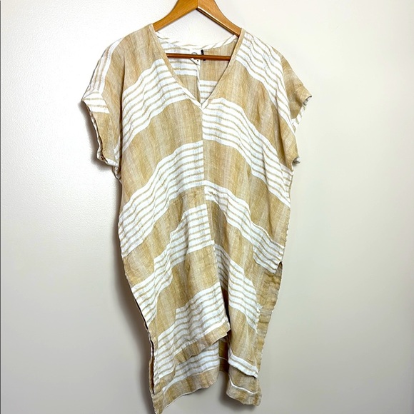 Anthropologie Akemi + Kin 100% Linen Tunic Oversized Coverup Sleeve Striped Sz M - Picture 2 of 14
